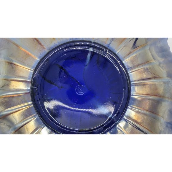 Vintage Northwood Peacocks on Fence Electric Blue Bowl Ruffle Sawtooth - Picture 15 of 16